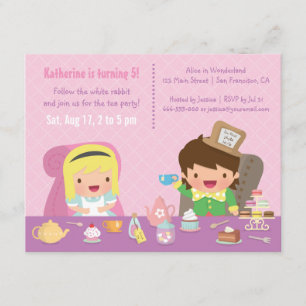 Cute Alice in Wonderland Tea Party Birthday Party Kaart