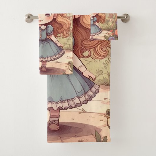 Cute Alice in Wonderland Whimsical Woodland Art Bad Handdoek (Insitu)