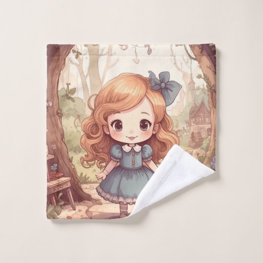 Cute Alice in Wonderland Whimsical Woodland Art Bad Handdoek (Wasdoekje)