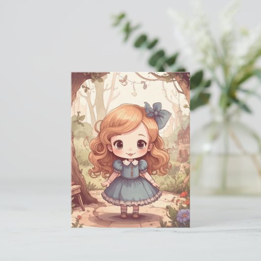 Cute Alice in Wonderland Whimsical Woodland Art Briefkaart (Staand voorkant)