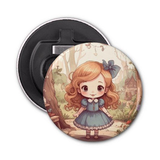 Cute Alice in Wonderland Whimsical Woodland Art Button Flesopener (Voorkant)