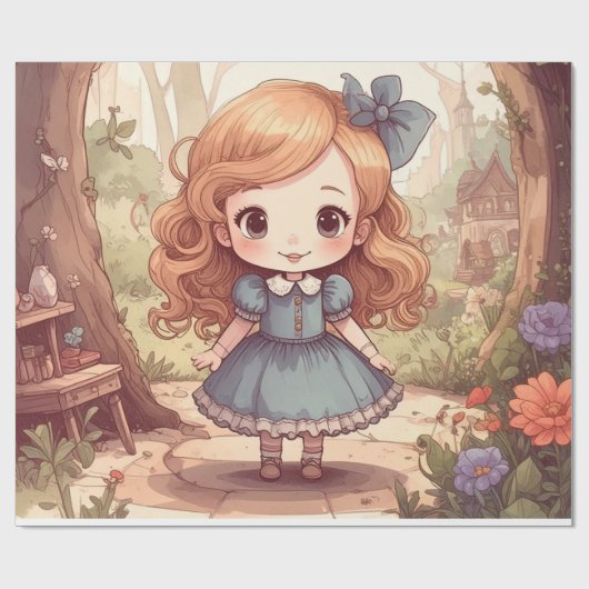 Cute Alice in Wonderland Whimsical Woodland Art Cadeaupapier (Vlak)