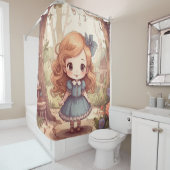 Cute Alice in Wonderland Whimsical Woodland Art Douchegordijn (In situ)