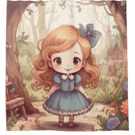 Cute Alice in Wonderland Whimsical Woodland Art Douchegordijn