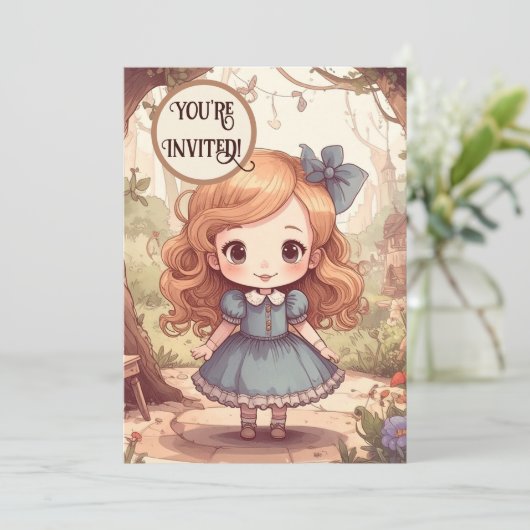 Cute Alice in Wonderland Whimsical Woodland Art Kaart (Staand voorkant)