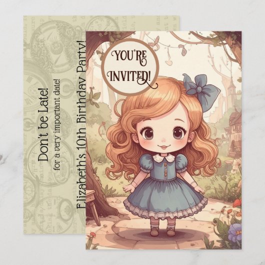 Cute Alice in Wonderland Whimsical Woodland Art Kaart (Voorkant / Achterkant)