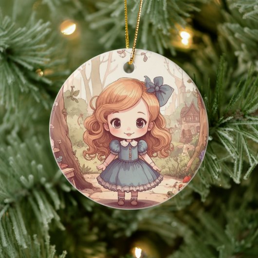 Cute Alice in Wonderland Whimsical Woodland Art Keramisch Ornament (Boom)