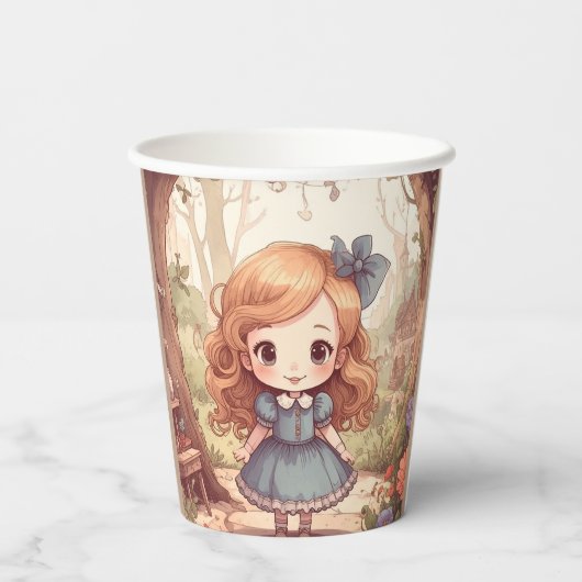 Cute Alice in Wonderland Whimsical Woodland Art Papieren Bekers (Achterkant)