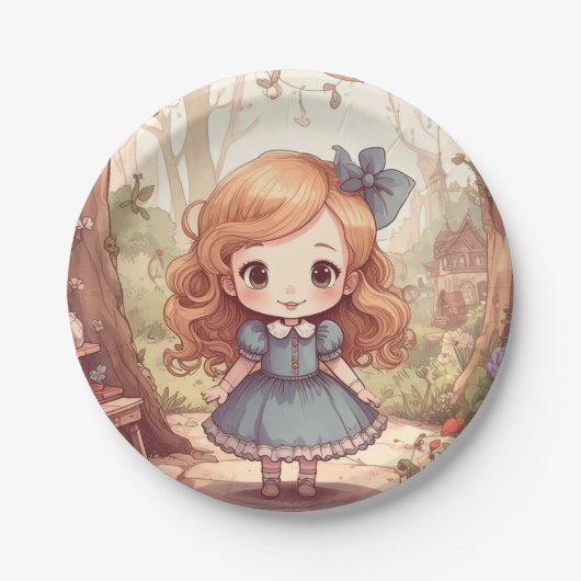 Cute Alice in Wonderland Whimsical Woodland Art Papieren Bordje (Voorkant)