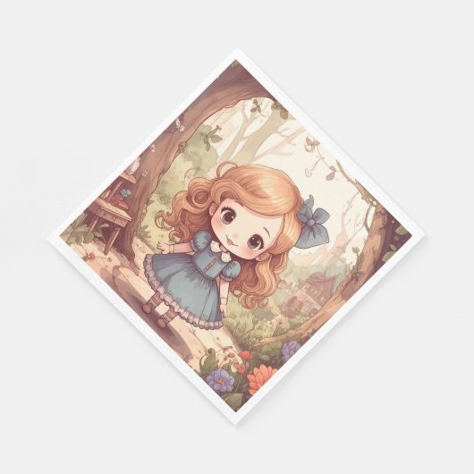 Cute Alice in Wonderland Whimsical Woodland Art Servet (Hoek)