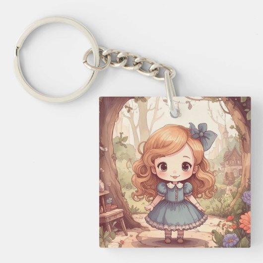 Cute Alice in Wonderland Whimsical Woodland Art Sleutelhanger (Voorkant)