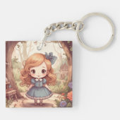 Cute Alice in Wonderland Whimsical Woodland Art Sleutelhanger (Achterkant)