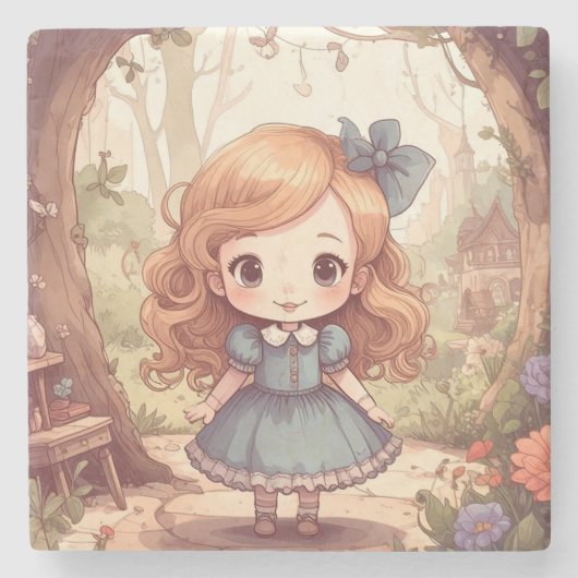 Cute Alice in Wonderland Whimsical Woodland Art Stenen Onderzetter (Voorkant)