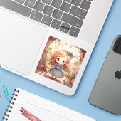 Cute Alice in Wonderland Whimsical Woodland Art Sticker (Laptop met iPhone)