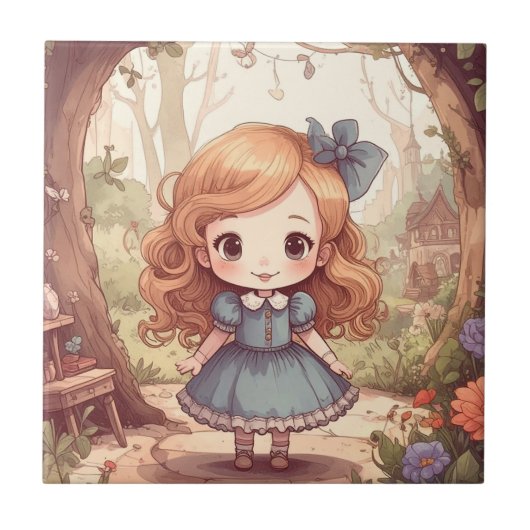 Cute Alice in Wonderland Whimsical Woodland Art Tegeltje (Voorkant)