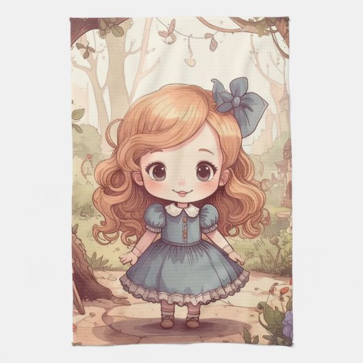 Cute Alice in Wonderland Whimsical Woodland Art Theedoek (Verticaal)