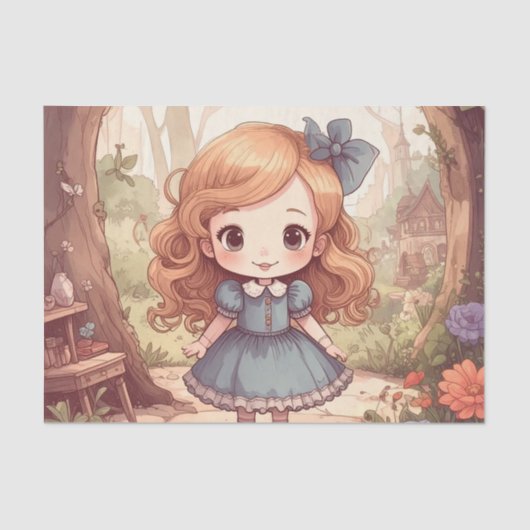 Cute Alice in Wonderland Whimsical Woodland Art Tissuepapier (Voorkant)