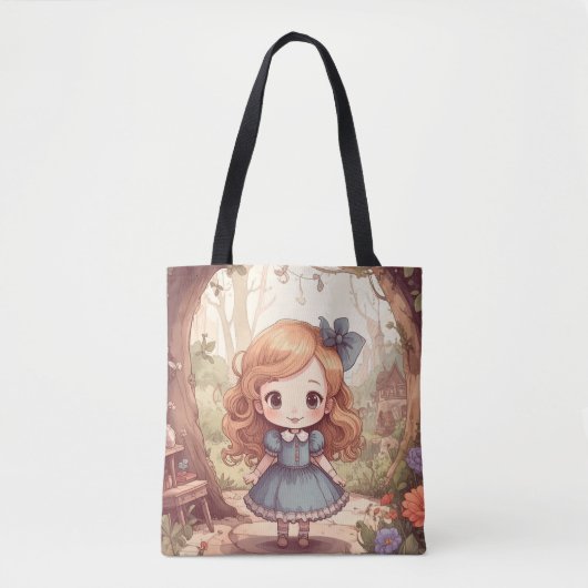 Cute Alice in Wonderland Whimsical Woodland Art Tote Bag (Voorkant)