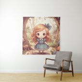 Cute Alice in Wonderland Whimsical Woodland Art Wandkleed (In situ)