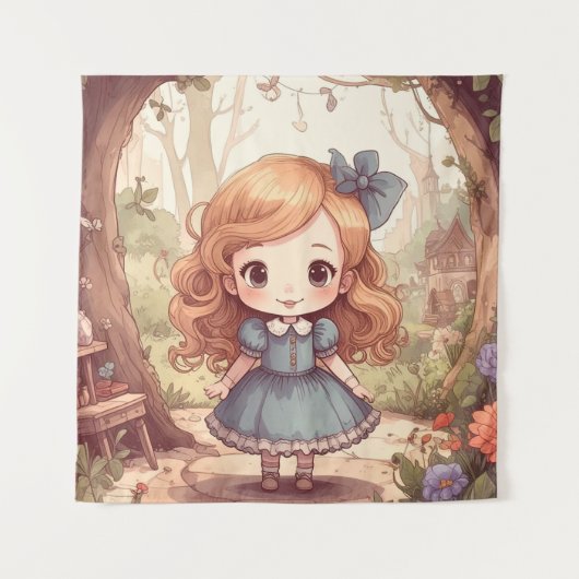 Cute Alice in Wonderland Whimsical Woodland Art Wandkleed (Voorkant)
