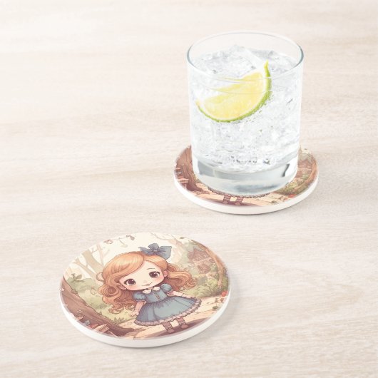 Cute Alice in Wonderland Whimsical Woodland Art Zandsteen Onderzetter (Zijkant)