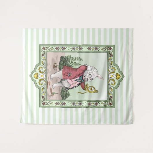 Cute Alice in Wonderland White Rabbit "Ik ben te l Wandkleed (Voorkant (horizontaal))