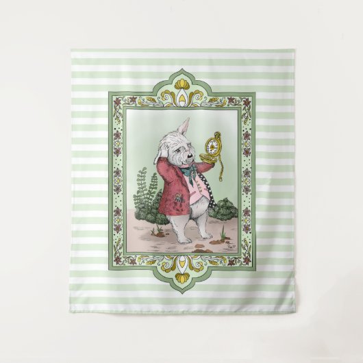 Cute Alice in Wonderland White Rabbit "Ik ben te l Wandkleed (Voorkant)