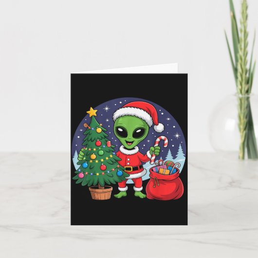 Cute Alien Christmas Tree Lights Xmas Holidays Win Kaart (Voorkant)