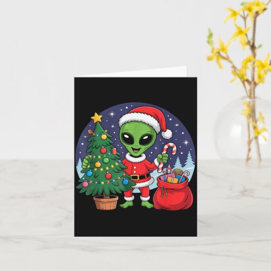 Cute Alien Christmas Tree Lights Xmas Holidays Win Kaart (Gele Bloem)