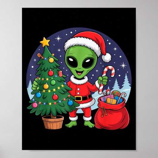 Cute Alien Christmas Tree Lights Xmas Holidays Win Poster (Voorkant)