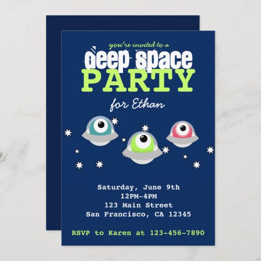 Cute alien deep space verjaarfeestje kaart (Voorkant / Achterkant)