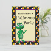 Cute Alien Halloween Party Invitations Kaart (Staand voorkant)