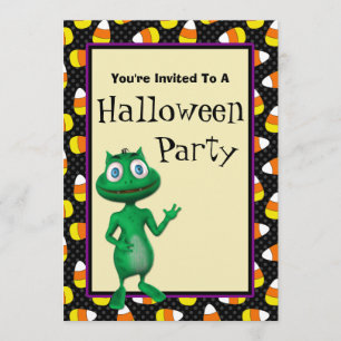 Cute Alien Halloween Party Invitations Kaart
