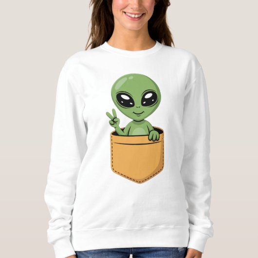 Cute Alien Pocket Peace Sign Funny UFO Space Women Trui (Voorkant)
