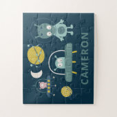 Cute Alien Space Planets Funny Blue, op maat gemaa Legpuzzel (Verticaal)
