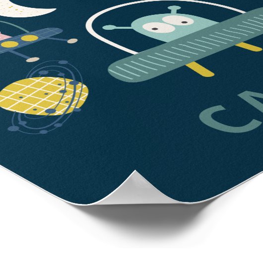 Cute Alien Space Planets Funny Blue, op maat gemaa Poster (Hoek)
