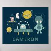 Cute Alien Space Planets Funny Blue, op maat gemaa Poster (Voorkant)