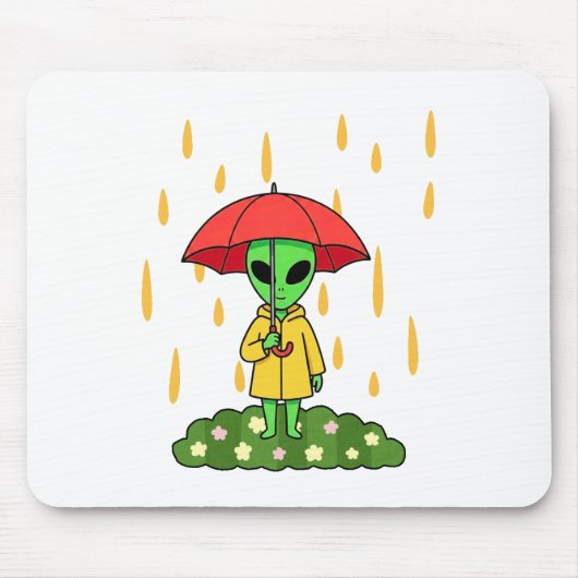 Cute Alien With Umbrella Kawaii Space Character Muismat (Voorkant)