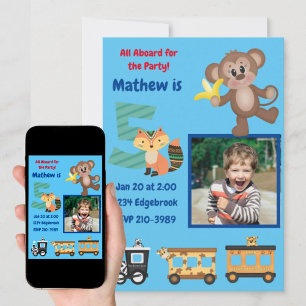 Cute All Aboard Jungle Thema 5e Verjaardagsfeestje Kaart
