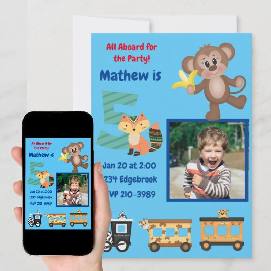 Cute All Aboard Jungle Thema 5e Verjaardagsfeestje Kaart