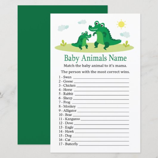 Cute Alligator Baby Animals Name Game (Voorkant / Achterkant)