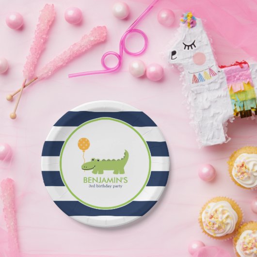 Cute Alligator Birthday Papieren Bordje (Feest)