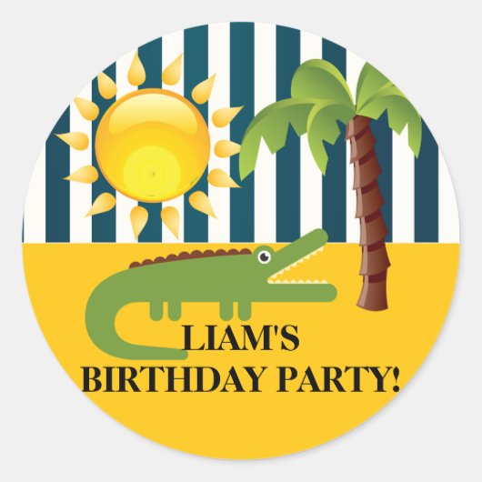 Cute Alligator Blue Green Yellow Birthday Sticker (Voorkant)