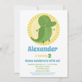Cute Alligator Croc Birthday Invitation Boy Girl Kaart (Voorkant)