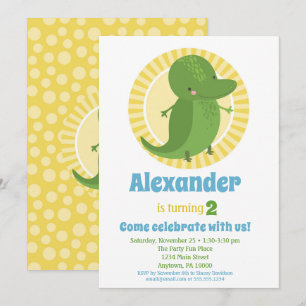 Cute Alligator Croc Birthday Invitation Boy Girl Kaart