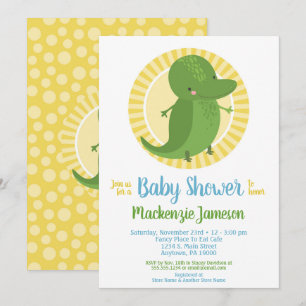 Cute Alligator Croc Neutral Baby shower Invitation Kaart