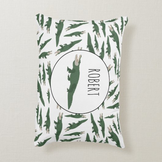 Cute Alligator Crocodile Pattern Custom Name Accent Kussen (Achterkant (Verticaal))