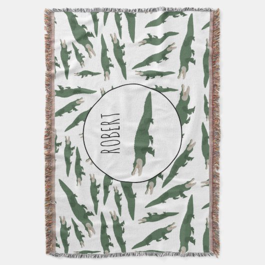 Cute Alligator Crocodile Pattern Custom Name Deken (Voorkant Verticaal)