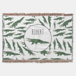 Cute Alligator Crocodile Pattern Custom Name Deken