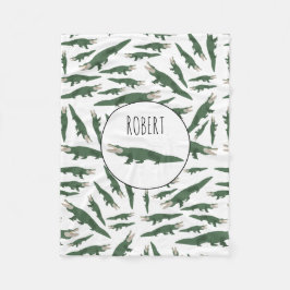 Cute Alligator Crocodile Pattern Custom Name Fleece Deken